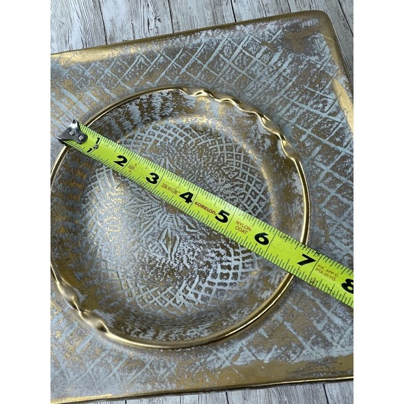 MID CENTURY STANGL POTTERY TRENTON NJ 9" X 9" AQUA & GRANADA GOLD ASHTRAY #3915 - Picture 7 of 8